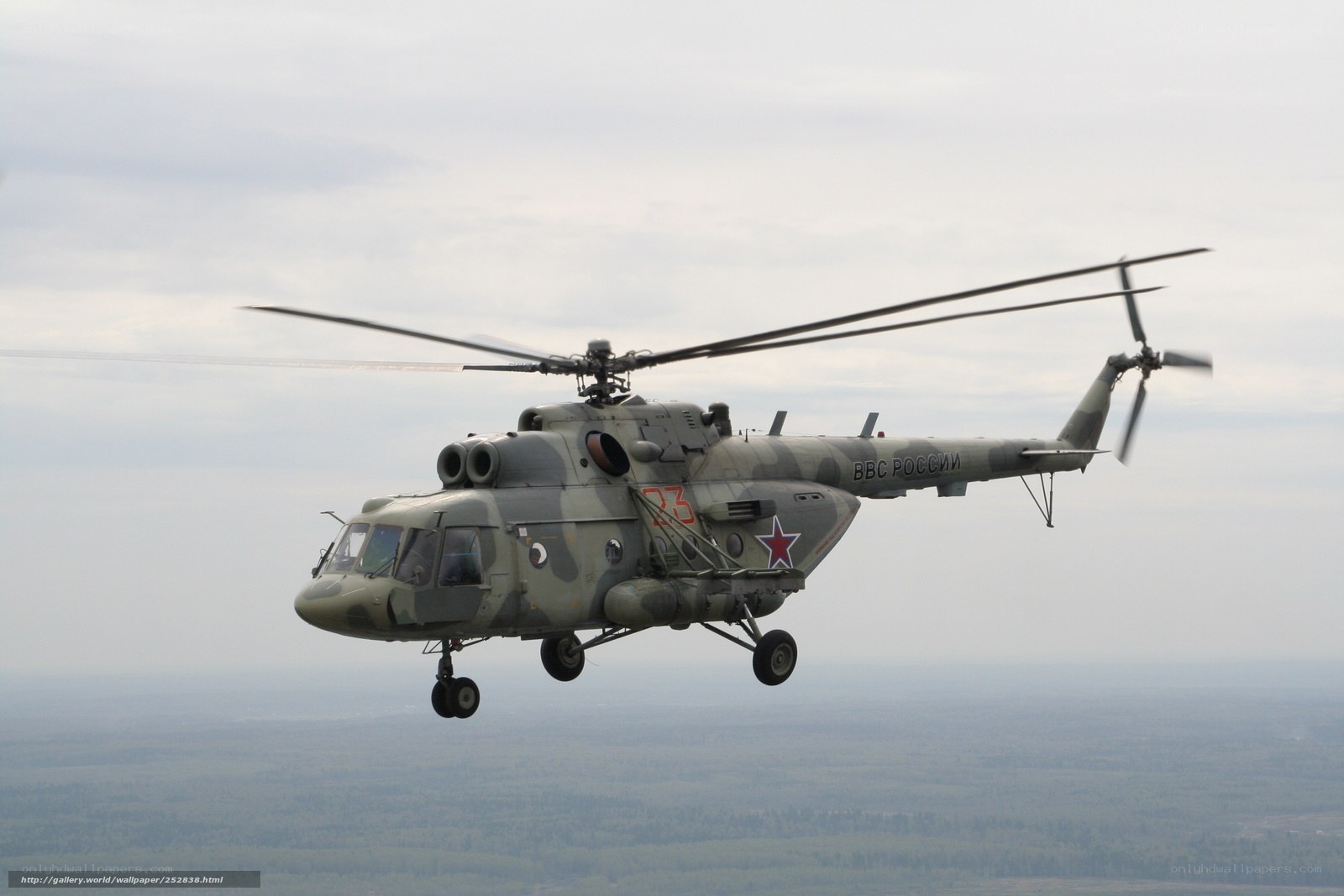 Russian military helicopter in flight