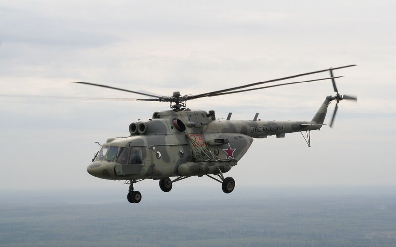 Russian military helicopter in flight