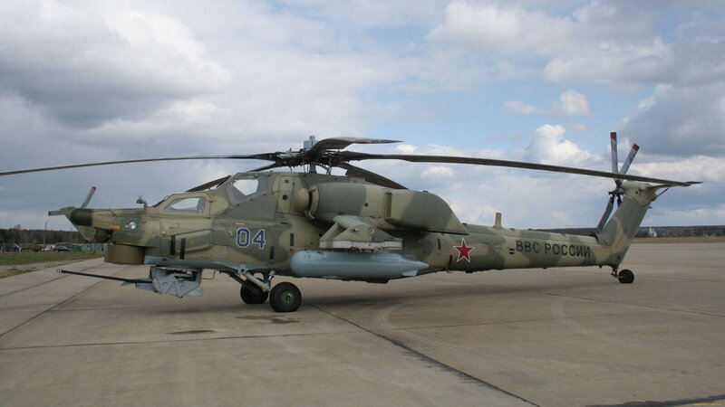 Russian military helicopter on tarmac