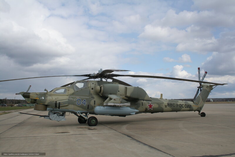 Russian military helicopter on tarmac