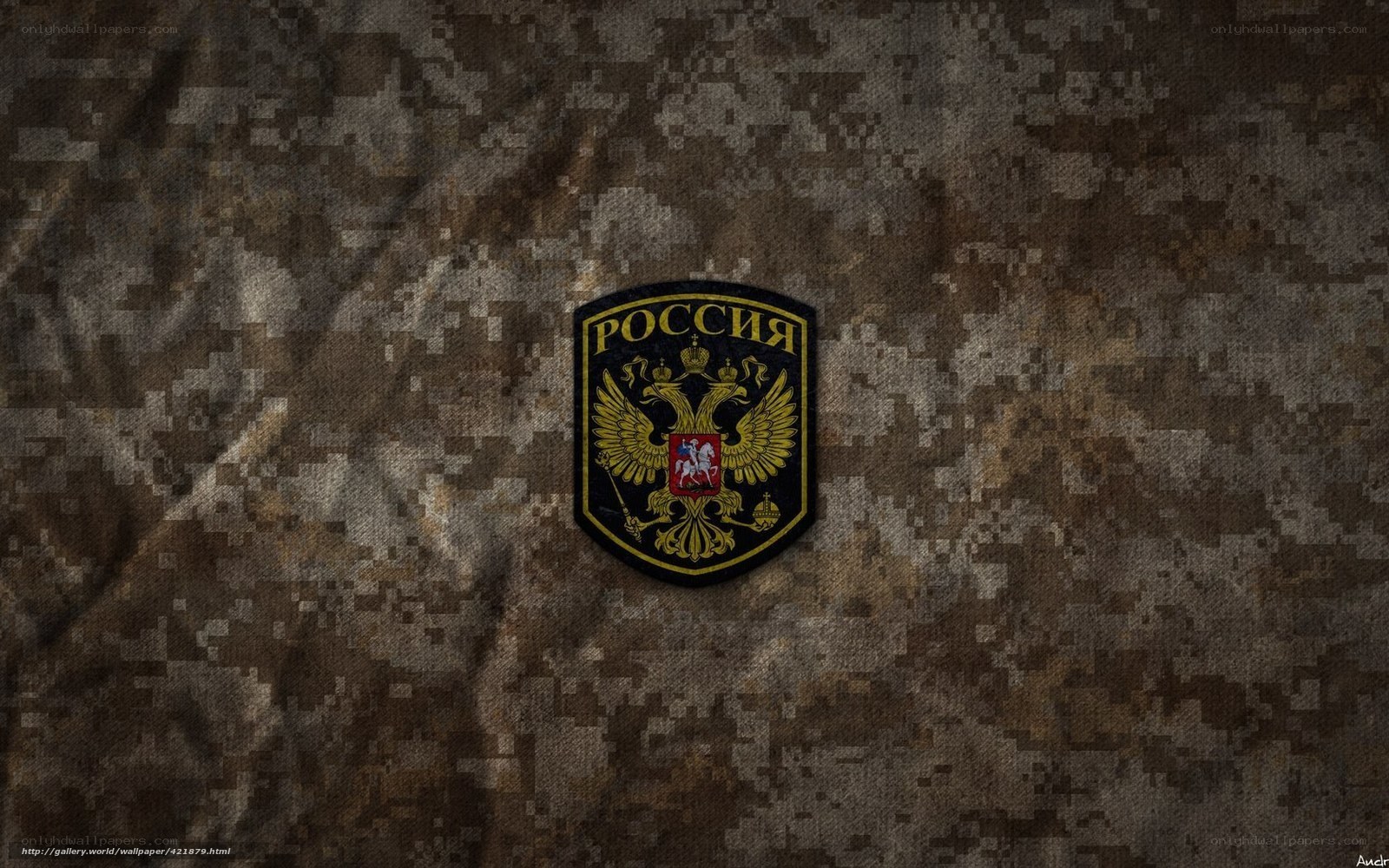 Russian military patch on camouflage