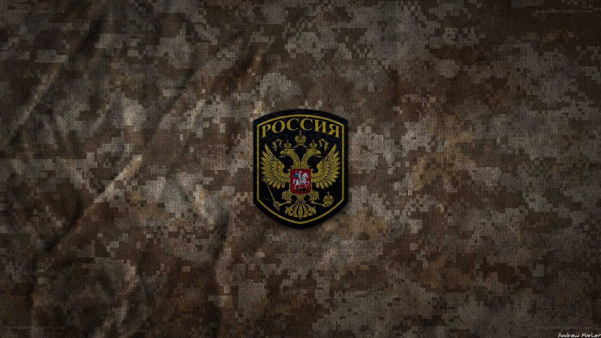 Russian military patch on camouflage