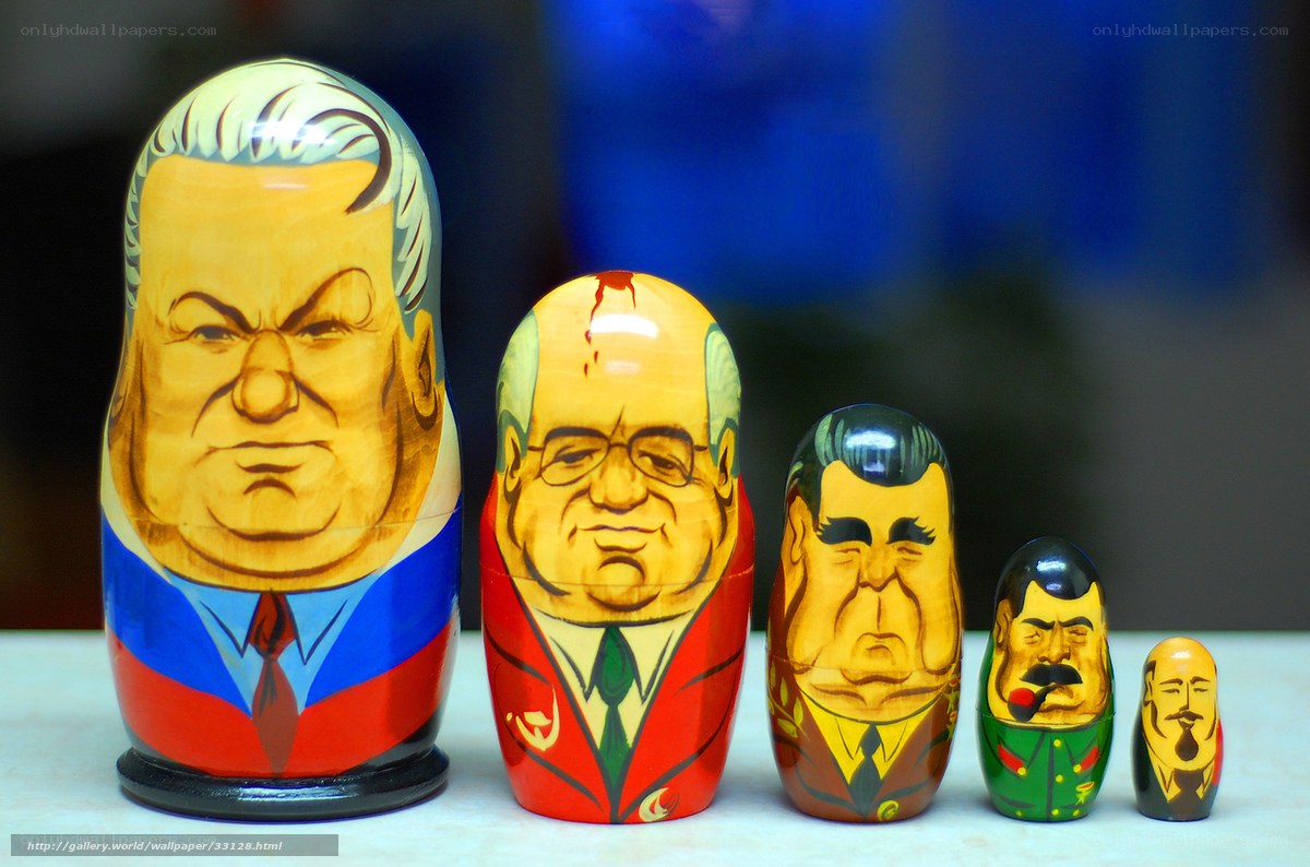 Russian nesting dolls with political figures