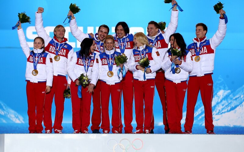 Russian Olympic team celebrates