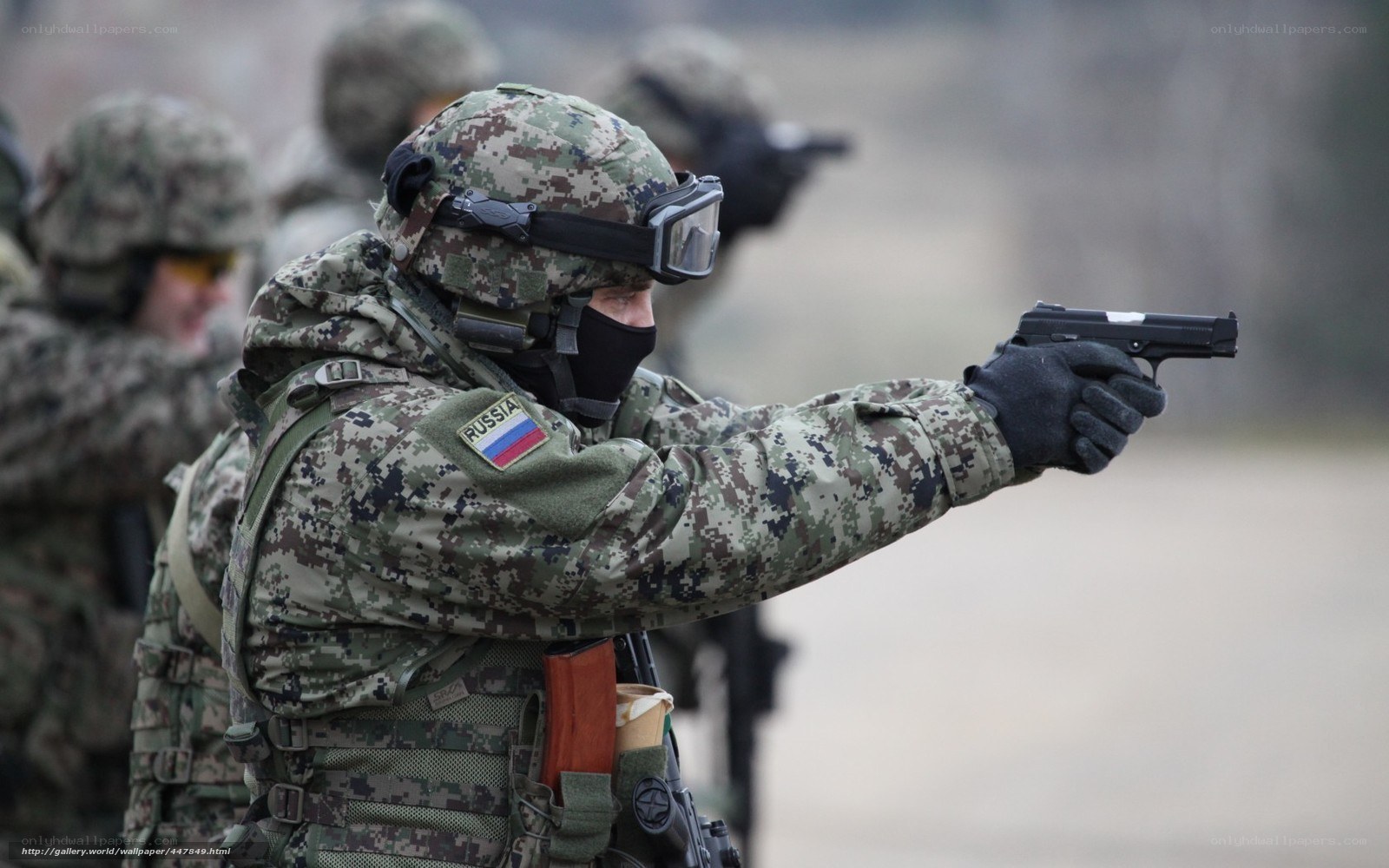 Russian soldier aiming pistol