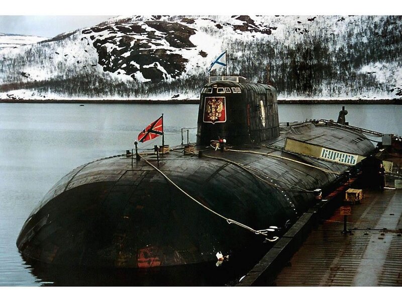 Russian submarine at dock