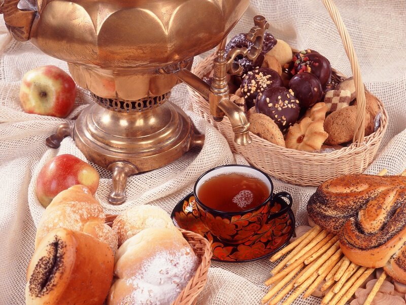 Russian Tea Set with Pastries — Brown, Cozy