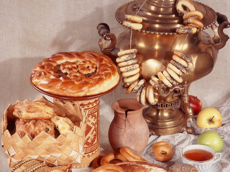 Russian Tea Set with Pastries — Brown, Homely