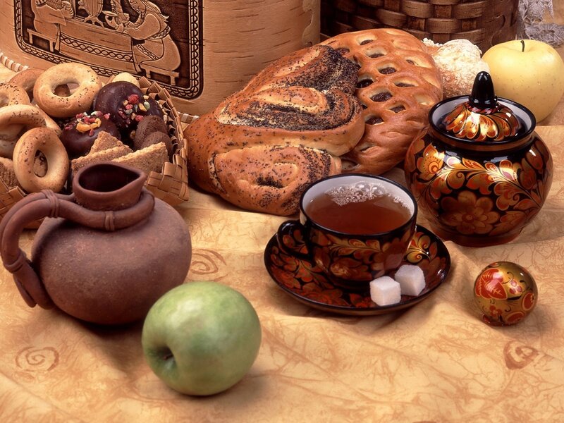 Russian Tea Set with Pastries — Brown