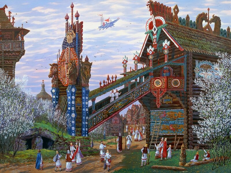 Russian Village Scene