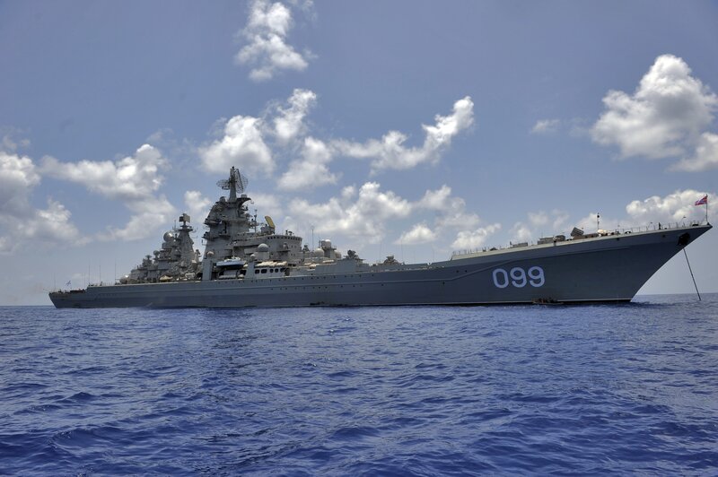 Russian Warship at Sea — Blue, Calm