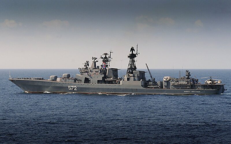 Russian Warship at Sea — Gray, Calm