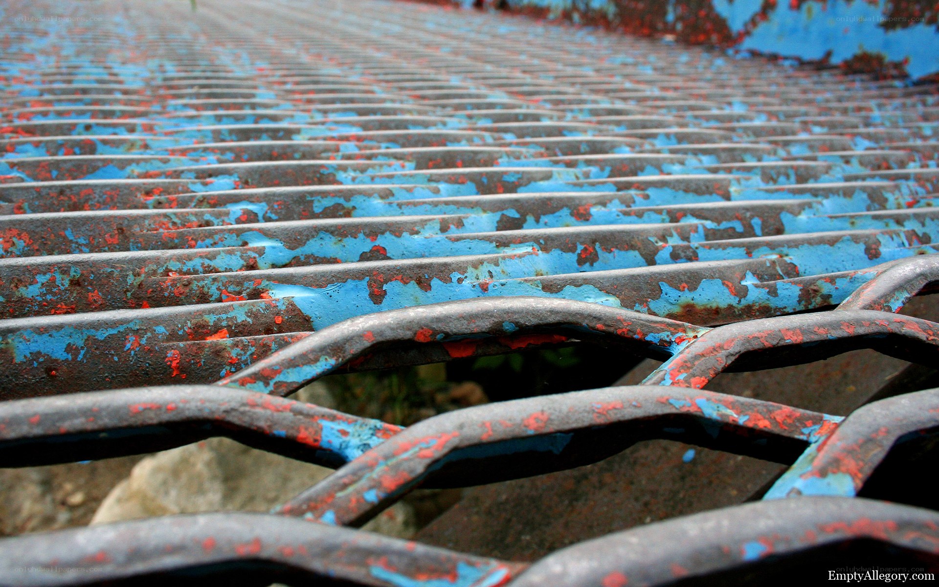 Rusted blue metal grate