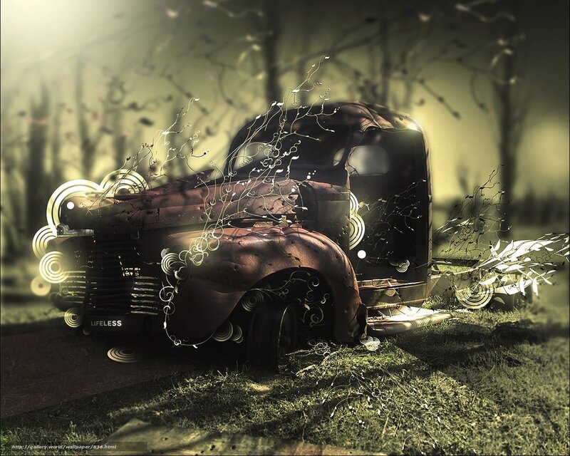 Rusted car in a forest
