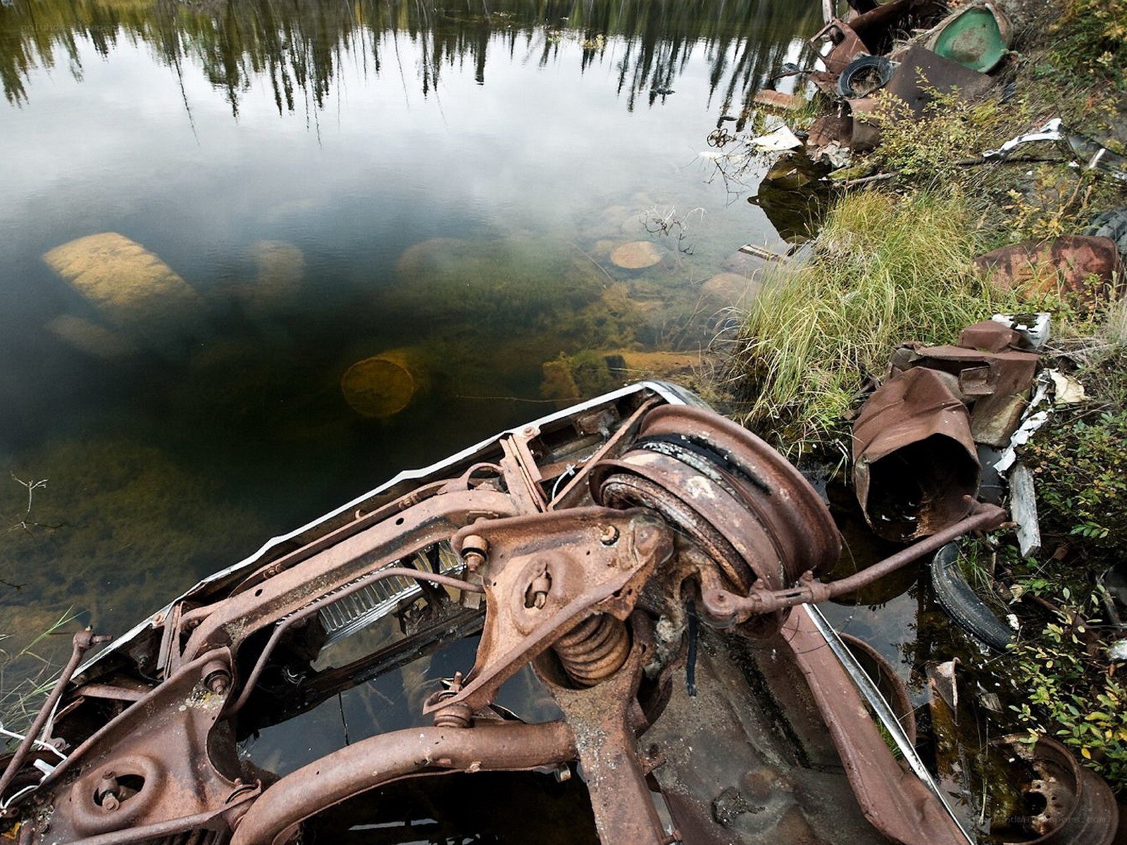 Rusted car in a lake