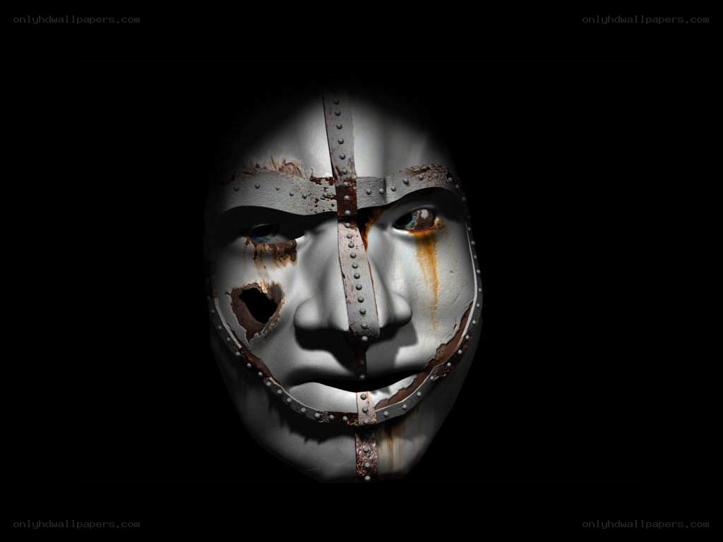 rusted metal mask with decay