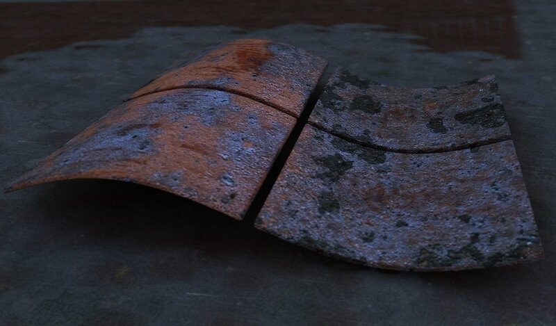 Rusted Windows logo sculpture