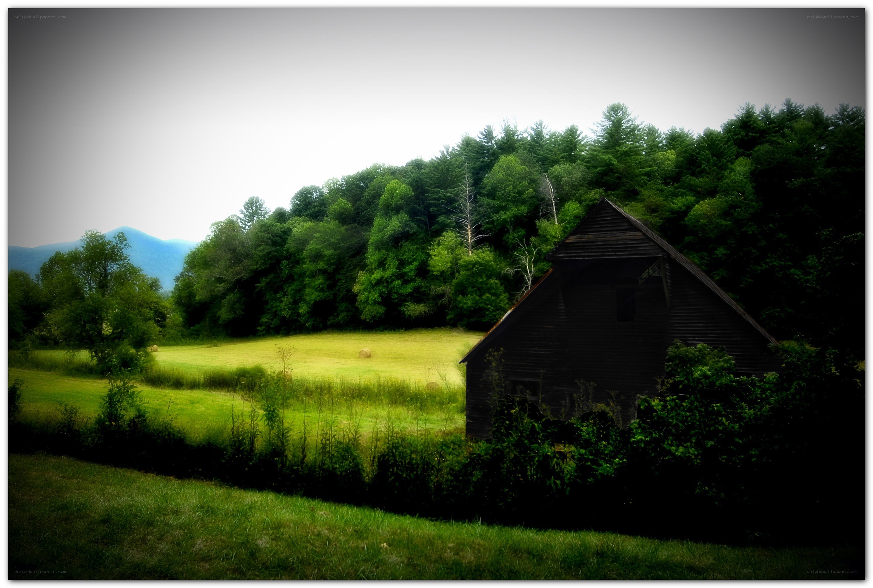 Rustic barn in green valley