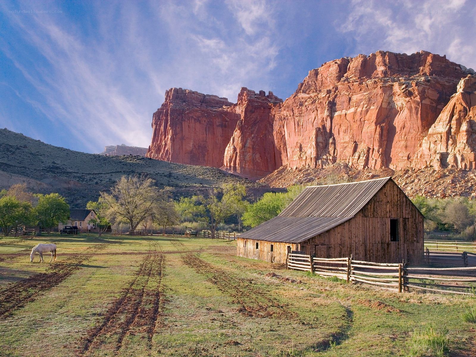 Rustic barn in red rock valley