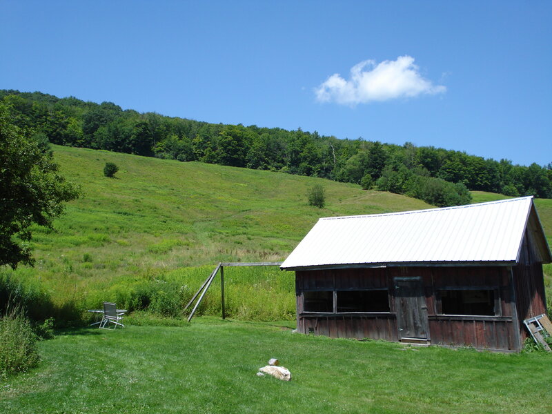 Rustic barn on a green hill