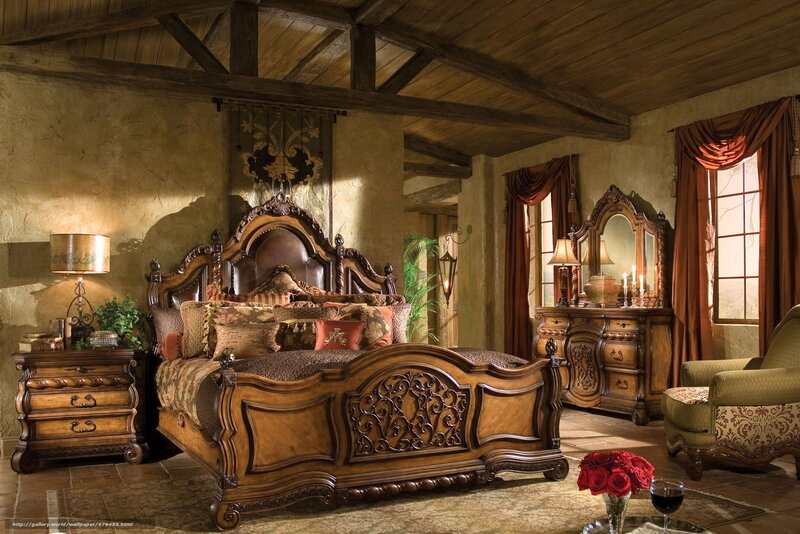 rustic bedroom with ornate furniture