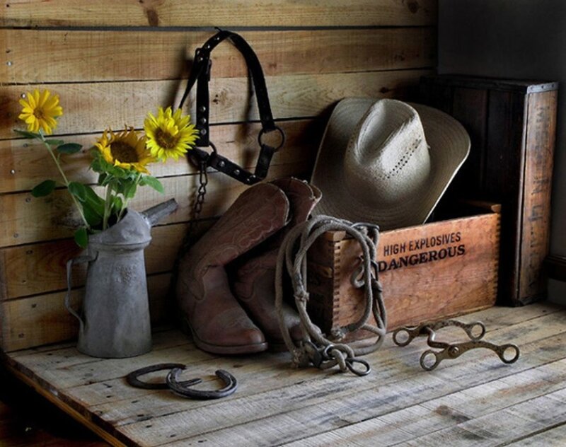 Rustic cowboy gear display