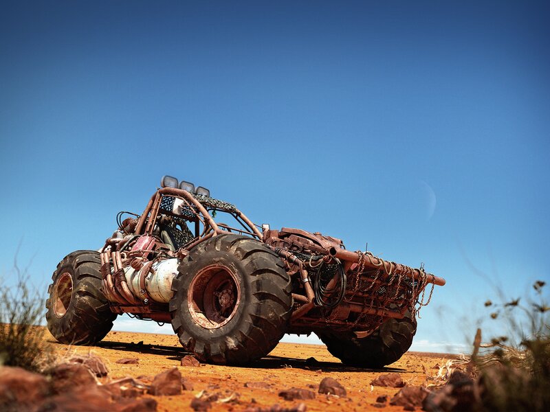 Rustic desert buggy under blue sky