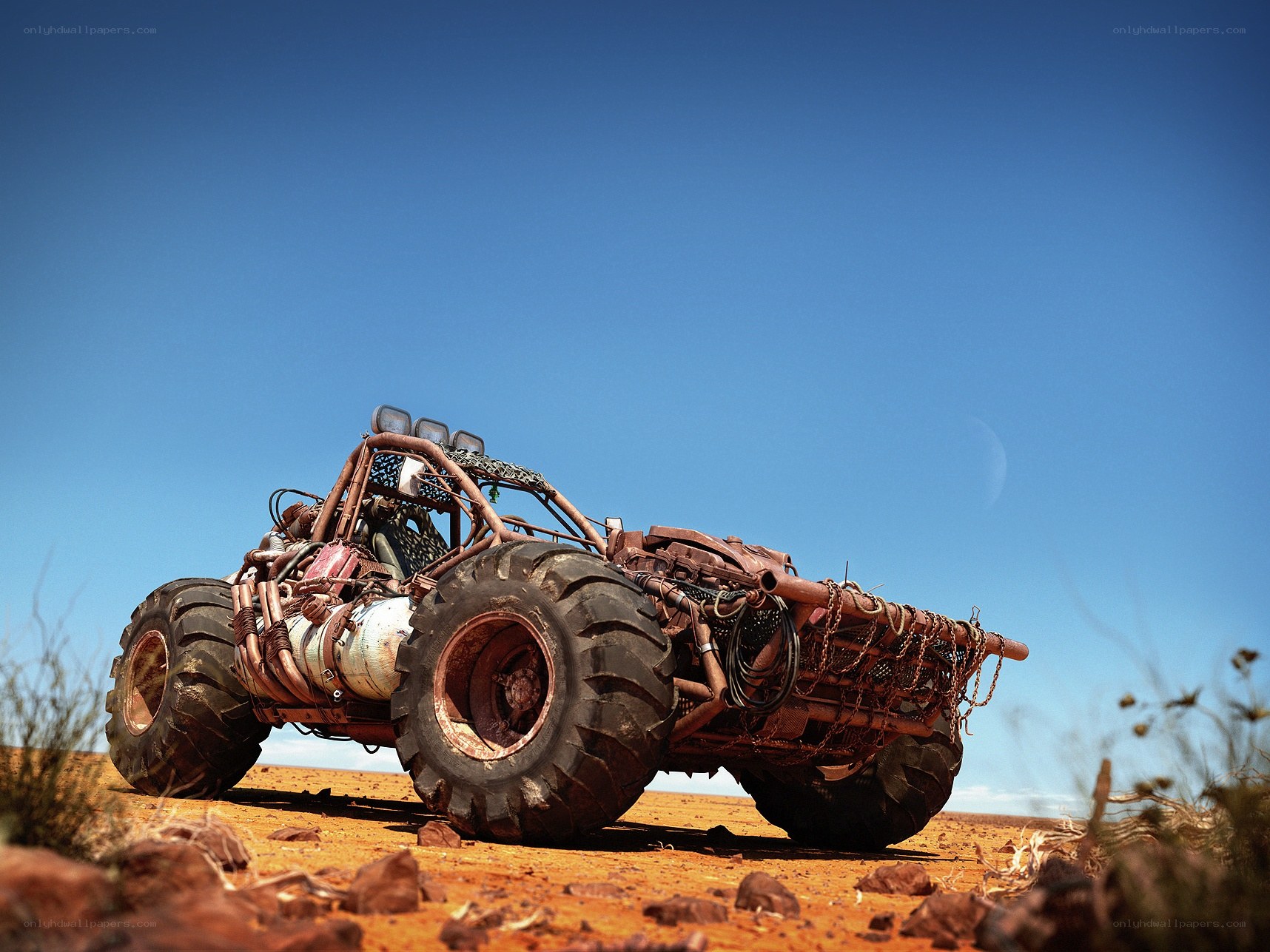 Rustic desert buggy under blue sky