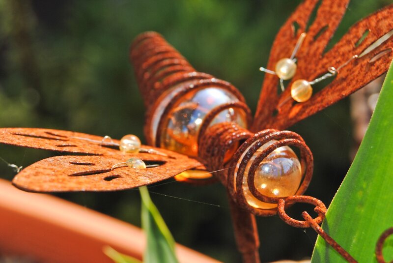 Rustic dragonfly garden ornament