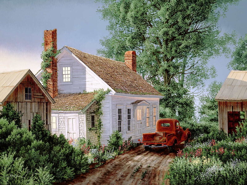 Rustic farmhouse with vintage truck