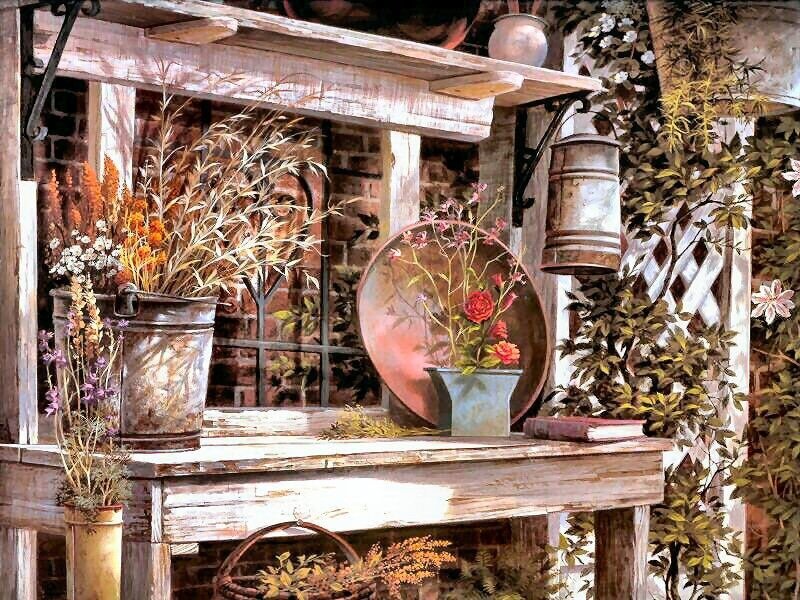 Rustic Garden Table with Flowers