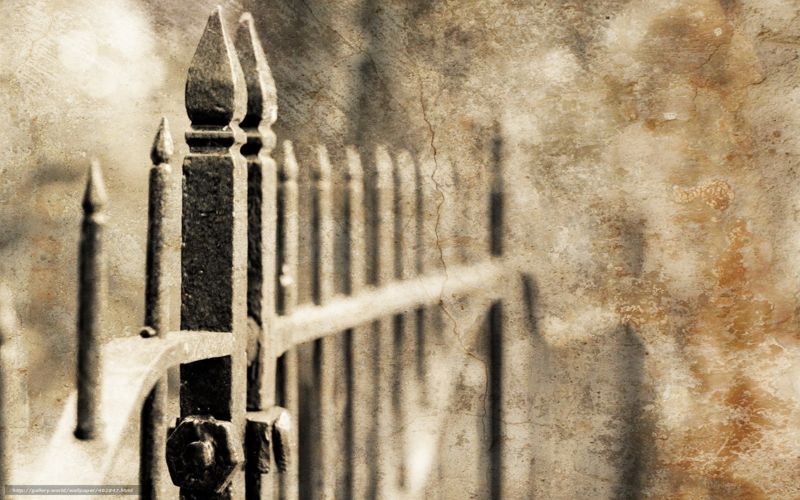 rustic iron fence on textured wall