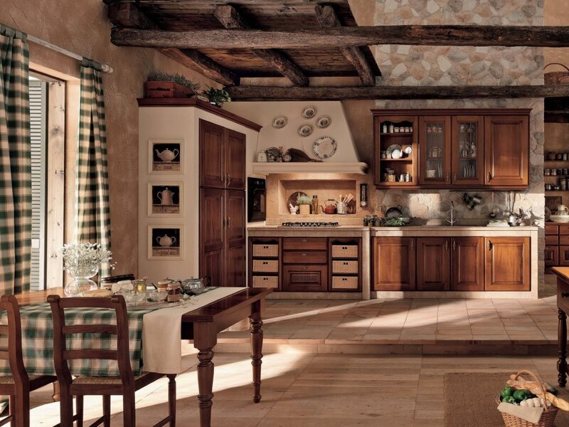 Rustic Kitchen Interior — Brown