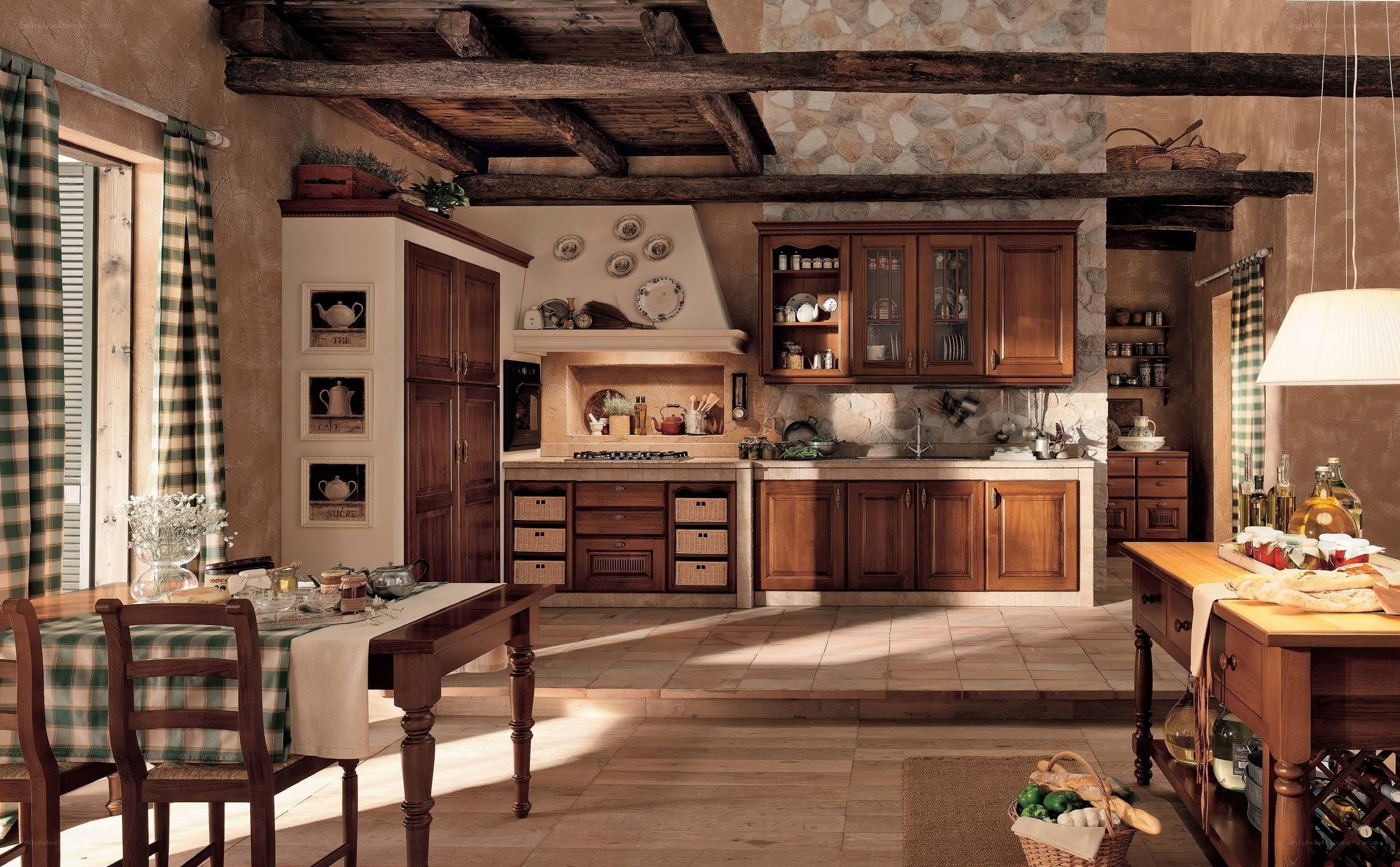 rustic kitchen with wooden beams