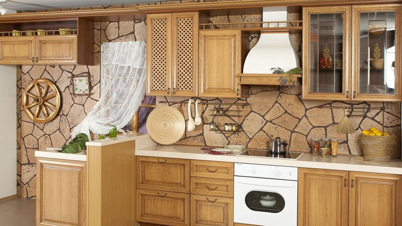 rustic kitchen with wooden cabinets