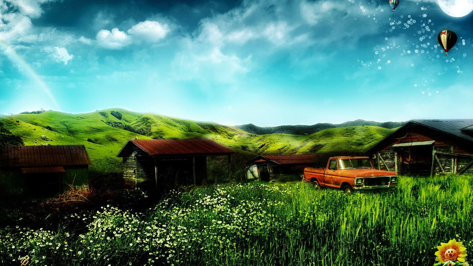 Rustic landscape with old truck