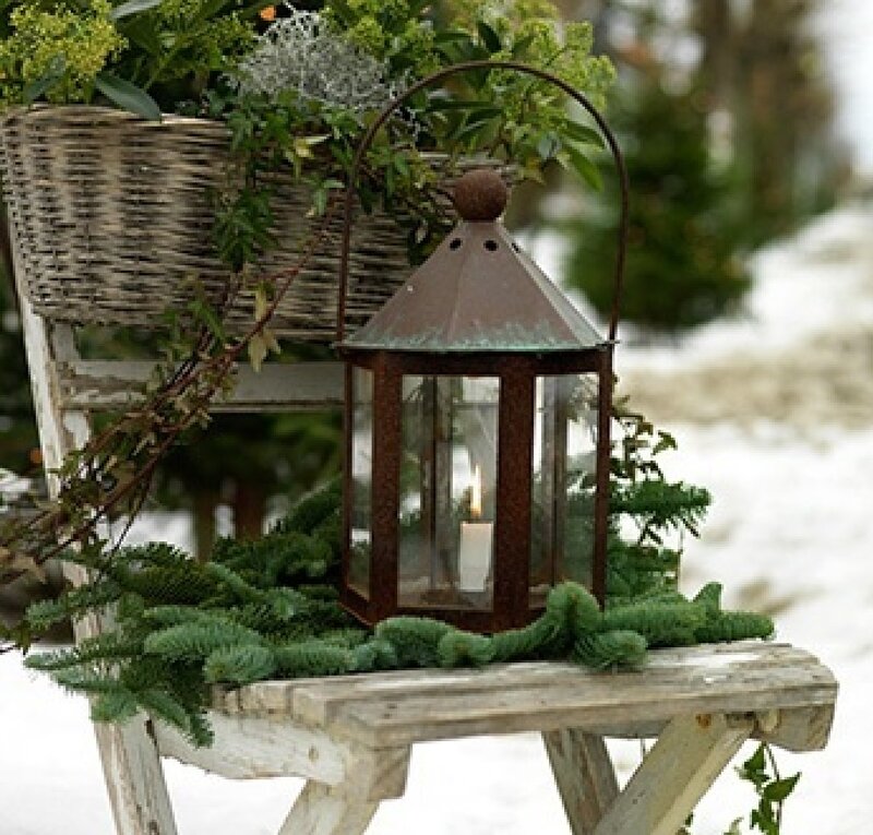 Rustic Lantern on Bench
