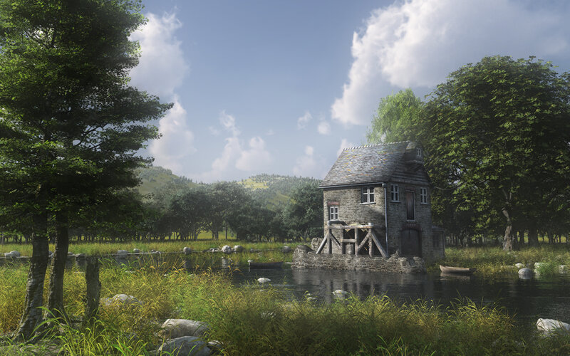 Rustic mill by a river