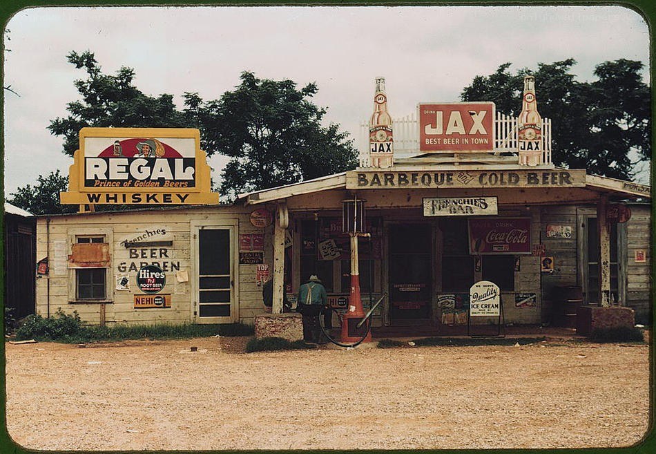 Rustic roadside bar and gas station