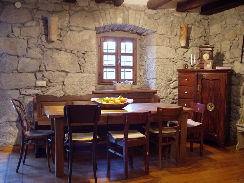 rustic stone dining room