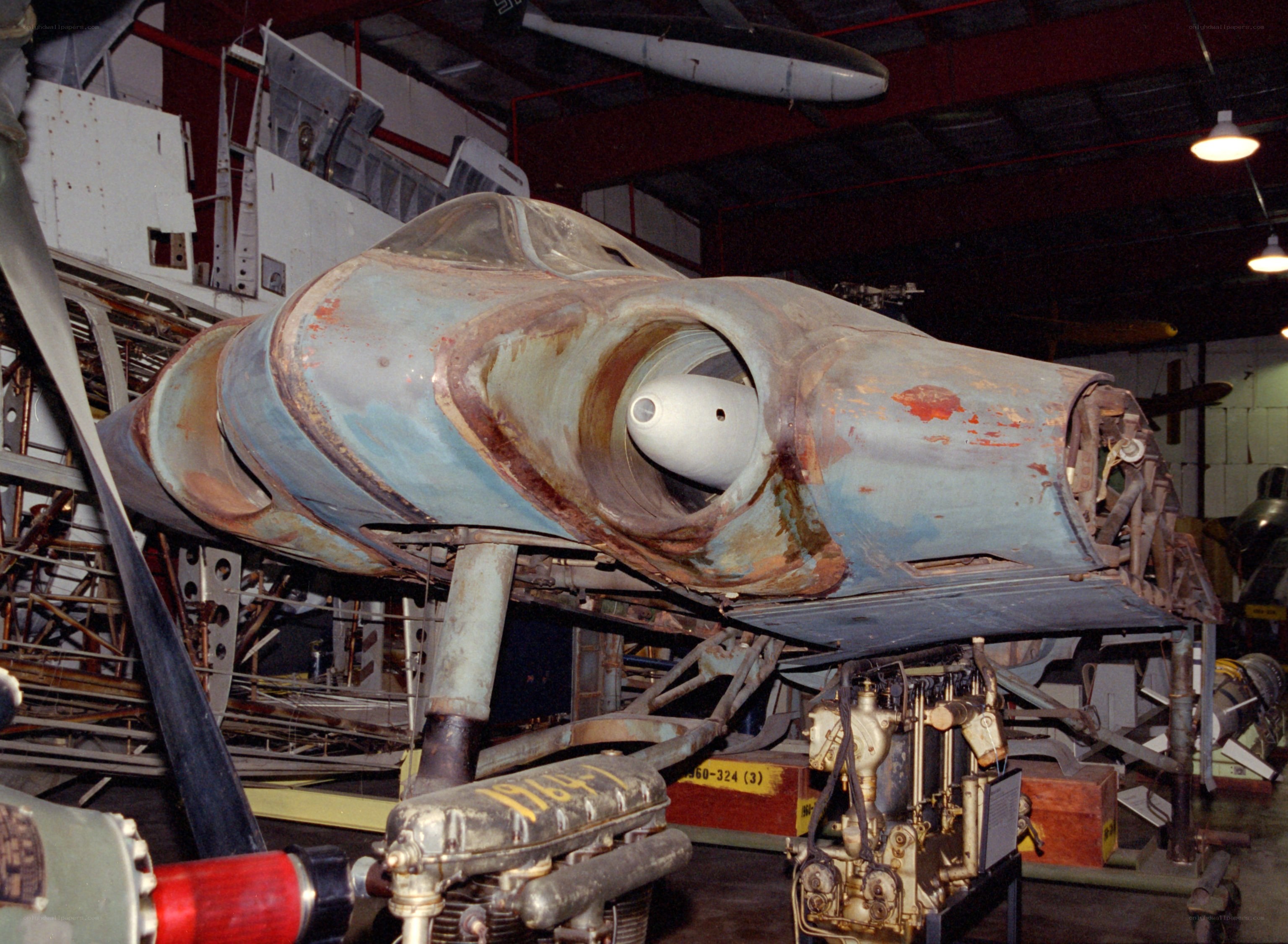 Rusty aircraft fuselage in museum