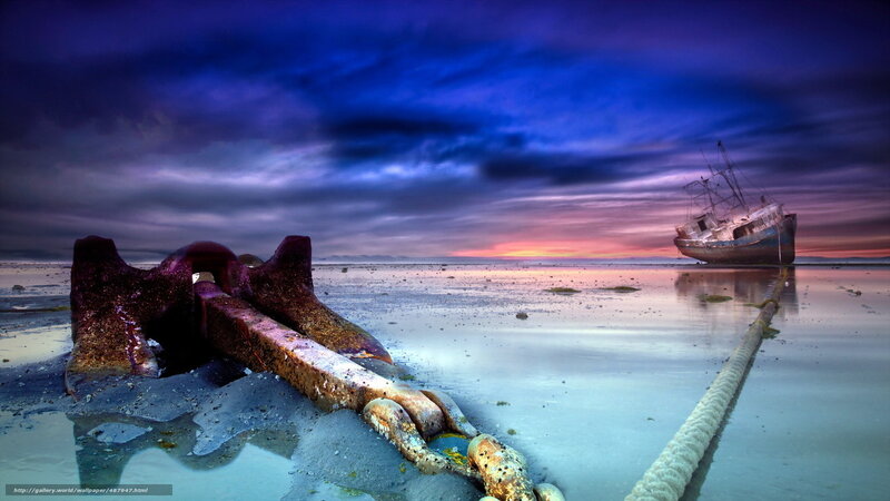 Rusty Anchor on Beach — Blue
