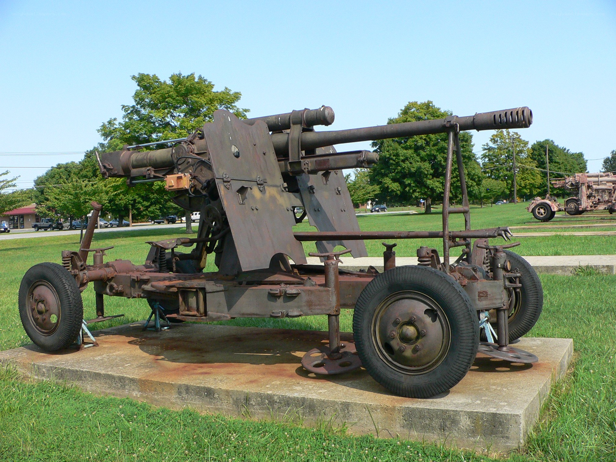 Rusty artillery piece on display