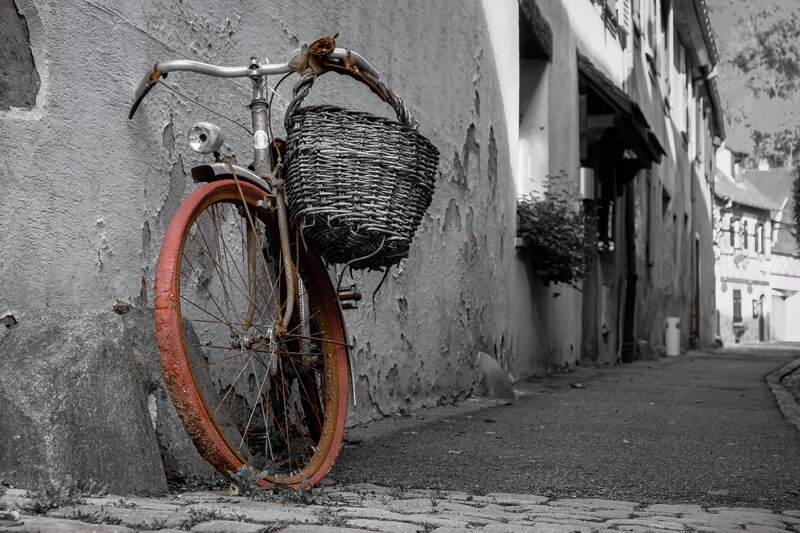 Rusty Bicycle with Basket