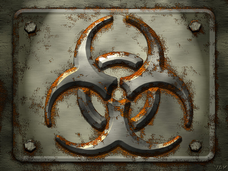 Rusty biohazard symbol