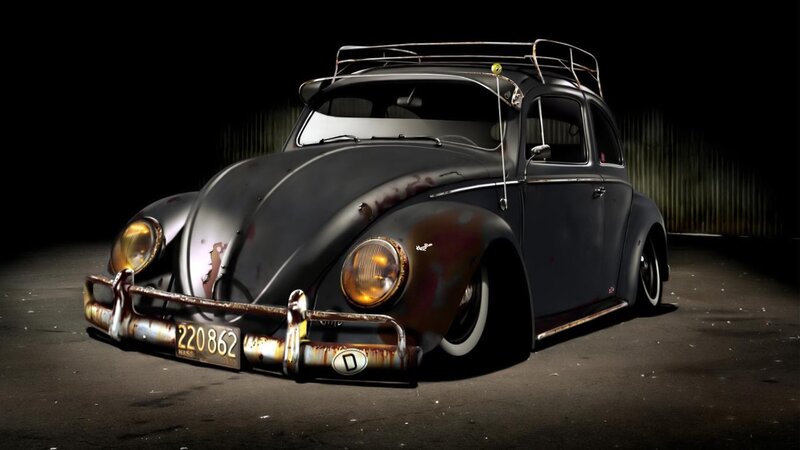 Rusty Black Beetle Car — Dramatic, Night
