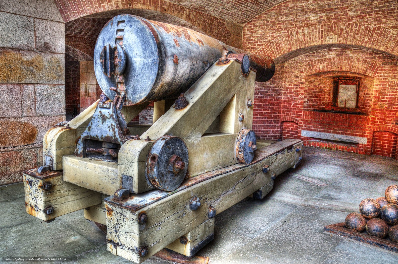 Rusty cannon in brick fort