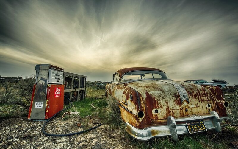 Rusty Car and Gas Pump
