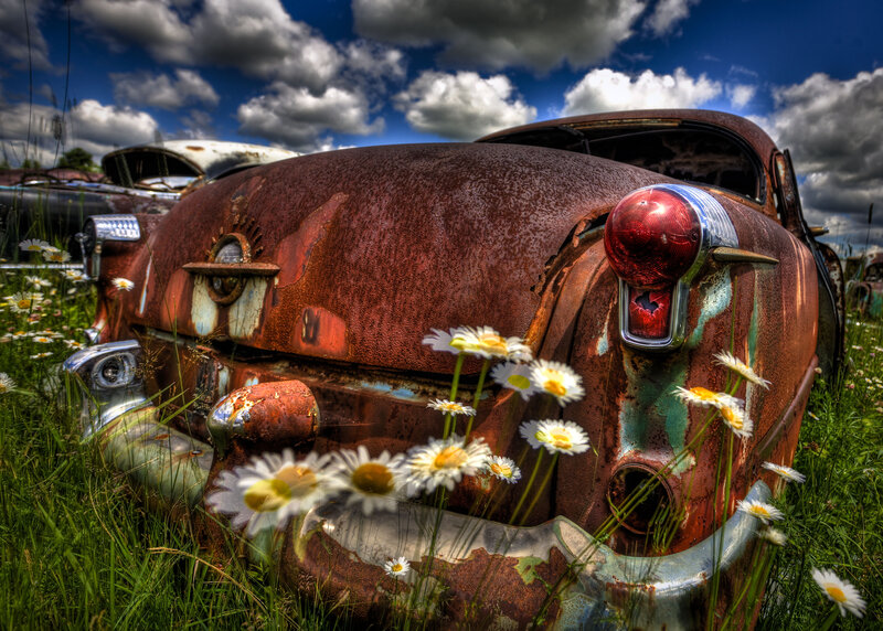 Rusty Car in Field — Brown