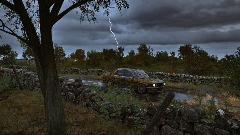 Rusty Car in Storm